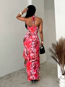 BamGleam Vestido de mujer sin mangas con volantes y estampado floral, primavera/verano - Rosa - Ver 7