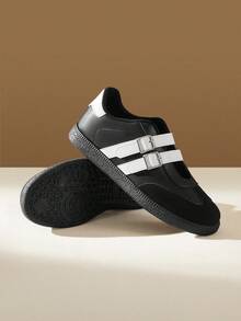 CUCCOO EASI Women's Casual Hook And Loop Strap Sneakers, Fashion Versatile Minimalist Trainers - Black - View 4