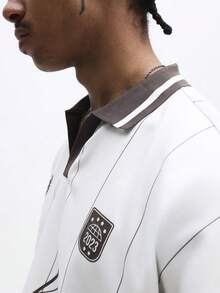 SUMWON 常规版型长袖加州标志 Polo 衫，撞色领条纹细节 - 米色 - 查看 7