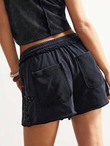 Bohemela Quần short nữ màu đen đính sao và sequin, kiểu dáng thường ngày cổ điển, cạp chun điều chỉnh được, thích hợp cho mùa hè. - màu đen - Xem 6