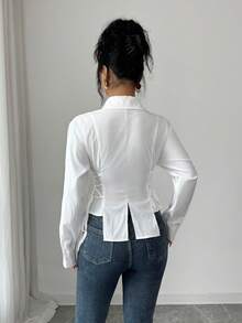 Modelyn White Side Tie Design Fashionable Elegant Blouse For Outings And Dates - White - View 3