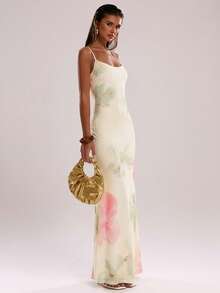 SHEIN BAE Women's Floral Print Fitted Vacation Dress - Pink - View 3