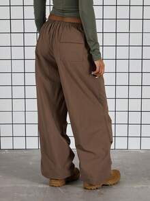 COUREZ Low Rise Slim Fit Parachute Trousers /Y2K Spring Clothes For Women Brown Baggy Trousers Casual Back To School Going Out Outfit - Coffee Brown - View 3