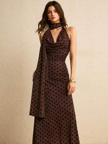 Poéselle 女士波点印花极简露背连衣裙，休闲日常穿着