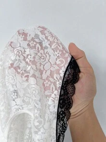 Rustia Spring, Summer, Fall Lace Patchwork V-Neck Cap Sleeve Sexy Sheer Lace Top - White - View 7