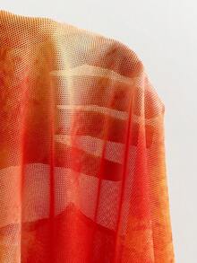 Soleia Đầm nữ in họa tiết hoa cổ điển nhiều màu sắc, cổ xếp ly, gấu đầm bồng bềnh, kiểu dáng đi nghỉ mát. - trái cam - Xem 5