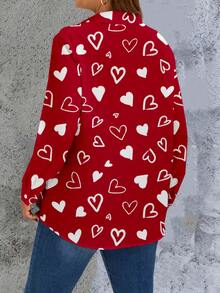 EMERY ROSE Plus Size Women Casual Long Sleeve Turndown Collar Button-Up Shirt Spring - Red - View 3