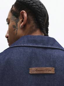 SUMWON Oversized Denim Button Down Short Sleeve Shirt And Matching Elastic Waist Shorts Co-Ord Set With Contrast Stitching - Dark Wash - View 6