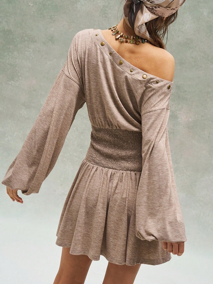 Bohemela Casual Knitted Leopard Print Asymmetrical Neck Long Sleeve ...