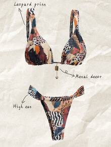 Elavelle Women's Summer Beach Leopard Print Sexy Bikini Set, Random Print - Multicolor - View 1
