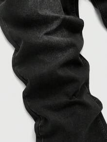 ROMWE MEN Street Life 男士休闲日常百搭牛仔裤，带腰带环 - 黑色 - 查看 6