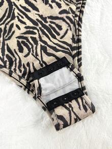 INAWLY Women's All-Over Print Casual Versatile Daily Wear Bodysuit - Khaki - View 4