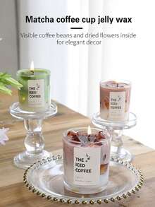1PC, Coffee Cup Shaped Jelly Candle (Iced Coffee/Caramel Latte) - Long Lasting Plant Fragrance, (Relaxing In Living Room/Bedroom) Candlestick Suitable | Home Decoration, Ramadan/Valentine's Day/Carnival/Easter/Party Gift, Wedding Accessories, Coffee Enthusiast Exclusive Gift, Suitable For Both Men And Women - Multicolor - View 4