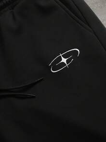 PAVTROS Plus Size Men's Casual Fashion Street Daily Commute 2 In 1 Drawstring Waist Embroidered Loose Wide-Leg Sweatpants 2pcs Men's Elastic Pants Men Black Cargo Shorts Men's Short Pants Men's Street Wear Shorts Techwear Pants - Black - View 5