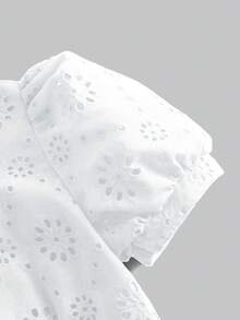 Đầm chữ A tay phồng màu đỏ thanh lịch dành cho bé gái lớn, thích hợp mùa xuân/hè, thêu họa tiết, phù hợp cho các buổi họp mặt gia đình, lễ kỷ niệm và mặc hàng ngày. - trắng - Xem 4