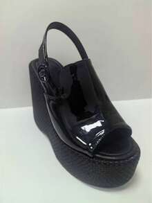 Sugerpunk 女士厚底凉鞋，露趾坡跟拖鞋，时尚鞋履 - 黑色 - 查看 12