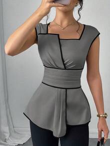 SHEIN Clasi Áo không tay phối viền tương phản dành cho nữ - Màu Xám nhạt - Xem 6