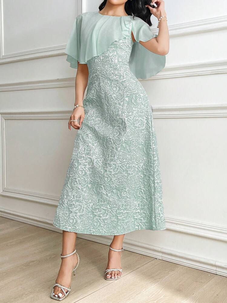 Modelyn Women's Elegant Romantic Fitted Jacquard Mid-Length Dress, Everyday Wear - Pastel Green - View 6
