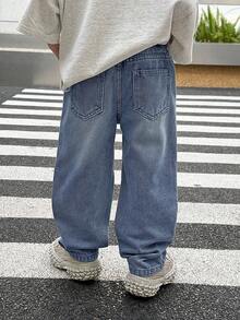 SHEIN Young Boy Casual Everyday Washed Slant Pocket Straight Leg Jeans - Medium Wash - View 2