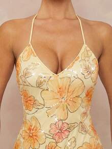 Lumalex 春夏简约复古亮片泳衣泳装度假优雅复活节波西米亚风海滩户外热门层叠婚礼季宴会成人礼海滩海边收腰时尚亮片3D花朵串珠流苏开衩系带优雅性感仙女迷你连衣裙女士生日短裙夏季波西米亚风女装 - 彩色 - 查看 10