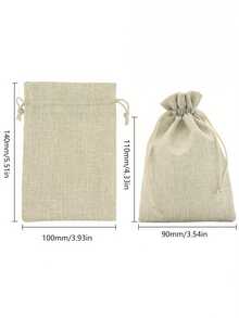 50pcs 10x14cm Yellow Burlap Bags With Drawstring, Linen Jute Sack, Hessian Cloth Pouches For Jewelry, Diy, Arts & Crafts, Weddings, Parties - Khaki - View 3