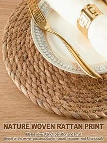 Manteles individuales tejidos, manteles individuales redondos de ratán, manteles individuales de calabaza de agua tejidos a mano, manteles individuales estilo granja, manteles individuales de estilo rural tejidos de mimbre, adecuados para mesas de comedor, hogares, bodas - Multicolor - Ver 1