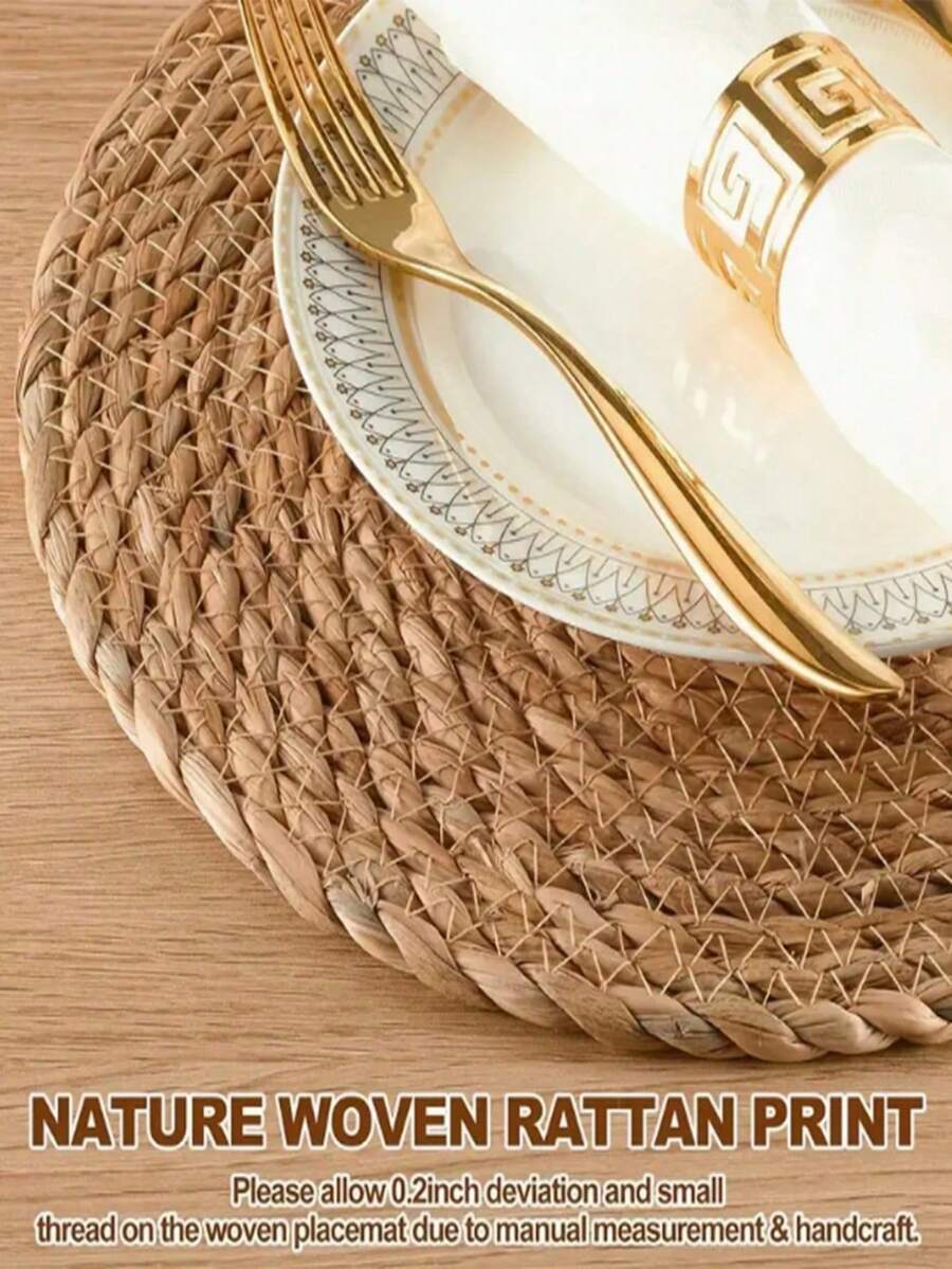 Manteles individuales tejidos, manteles individuales redondos de ratán, manteles individuales de calabaza de agua tejidos a mano, manteles individuales estilo granja, manteles individuales de estilo rural tejidos de mimbre, adecuados para mesas de comedor, hogares, bodas - Multicolor - Ver 1