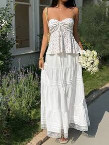 SHEIN EZwear 女士白色碎花抽绳吊带背心 - 白色 - 查看 3