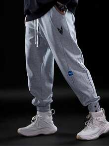 GymBeat Men's Casual Sports Printed Pocketed Drawstring Jogger Pants - Grey - View 1