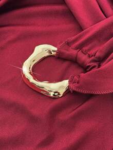 NU&NOW Plus Size Women's Sexy Shiny Knit Strapless Backless Butterfly Tie Hollow Front Criss-Cross Wrap Design Round Decor Bodycon Flare Pants, Suitable For Concerts, Nightclubs, Fashionable Outings, Night Dates, Holidays, Versatile Long JumpsuitValentine's Day - Burgundy - View 7