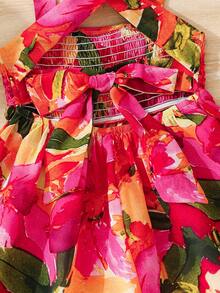 SHEIN Young Girl Ditsy Floral Pleated Casual Camisole Dress - Multicolor - View 5