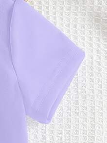 1 chiếc áo thun ngắn tay cơ bản thoải mái cho bé gái, kiểu dáng thường ngày, sáng tạo, cá tính, tươi mới, tối giản, họa tiết ngôi sao, chữ và khẩu hiệu, thích hợp cho mùa xuân, hè và thu. - Màu tím - Xem 5