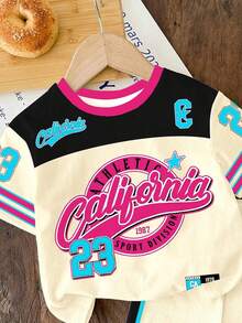 SHEIN 两件套复古美式学院风运动套装，包含一件印有数字“23”的休闲宽松圆领短袖T恤和一条紧身骑行短裤，适合春夏穿着，返校季必备，2000年代风格 - 彩色 - 查看 5