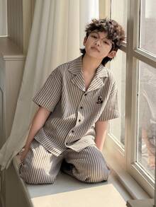 DAZY 男童条纹短袖上衣和裤子睡衣套装