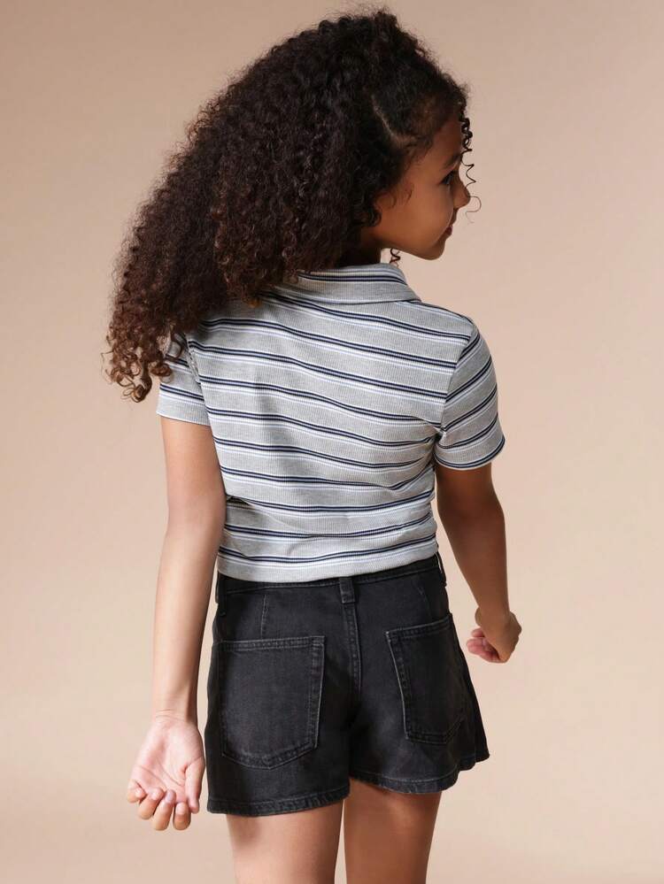 Striped Collared Polo With Short Sleeves