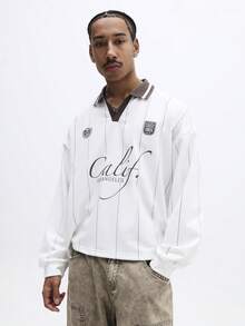 SUMWON 常规版型长袖加州标志 Polo 衫，撞色领条纹细节 - 米色 - 查看 4