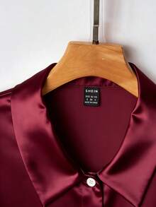 GlowEve Women's Satin Ruched Waist Blouse - Burgundy - View 4