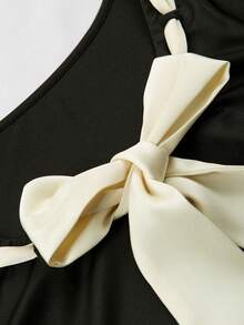 GlowEve 女士蝴蝶结短袖A字休闲连衣裙 - 黑色 - 查看 3