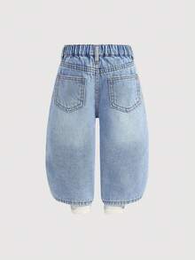 SHEIN 男婴休闲柔软基础款做旧复古水洗石洗复古猫须宽松蓝色牛仔裤，春夏百搭休闲，适合宝宝春夏日常穿着、街头风、节日、派对、海滩、毕业典礼、休闲宝宝、暑假等场合。图案牛仔裤，适合2岁男童，休闲牛仔裤，夏季牛仔裤，男童牛仔裤，牛仔牛仔裤，图案牛仔裤，婴儿牛仔裤，夏季 - 淺色水洗藍 - 查看 3