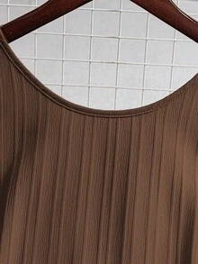 SHEIN Tall Women's Summer Woven Backless Tie Strap Sleeveless A-Line Ruffle Hem Casual Mini Dress - Coffee Brown - View 5