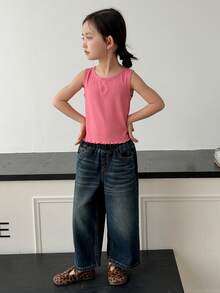 DAZY Girls (Small) Versatile Loose Fit Washed Denim Jeans, Suitable For All Seasons