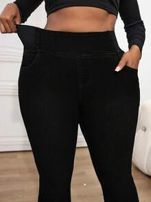 SHEIN CURVE+ Jeans évasés à taille haute polyvalents et décontractés pour grandes tailles - Bleu azur - Voir 6