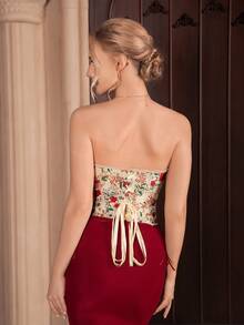 Floral Print Lace Up Back Tube Shapewear Top - Multicolor - View 2