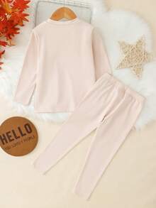 Bộ 2 món đồ lót ôm sát màu mơ dành cho bé gái: áo cổ cao, tay dài và quần legging. - Màu be - Xem 2