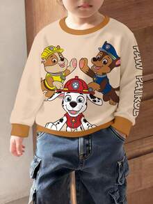 SHEIN | PAW Patrol 男童休闲撞色滚边狗狗印花圆领卫衣，秋季款 - 白色 - 查看 4