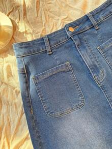 Travachic Women's Summer Casual Denim Skirt With Slit And Belt Loop