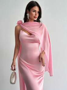Firerie Elegant, Exquisite, Romantic, Sexy, Luxurious Party, Holiday, Ball, Valentine's Day, Date, Wedding, Guest, Birthday, Vacation Floral Mesh Shawl, Plunging Neckline, Open Back, Criss-Cross Strap, Satin, Mermaid Maxi Dress, Blush Pink - Dusty Pink - View 8
