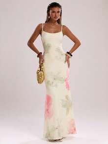 SHEIN BAE Women's Floral Print Fitted Vacation Dress - Pink - View 4