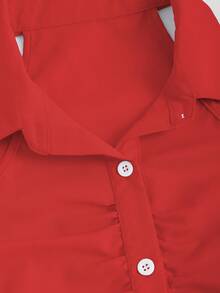 Sweetra 女士无袖翻领纽扣时尚衬衫，适合度假和旅行 Y2K - 紅色 - 查看 4