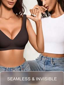 SHEIN 1件装女士简约舒适无缝果冻凝胶无钢圈可拆卸衬垫文胸 - 黑色 - 查看 3